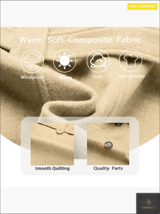 Classic Wool Pea Coat Double Breasted Trench Belted Winter Coat Chic Elegant - Picture 3 of 6